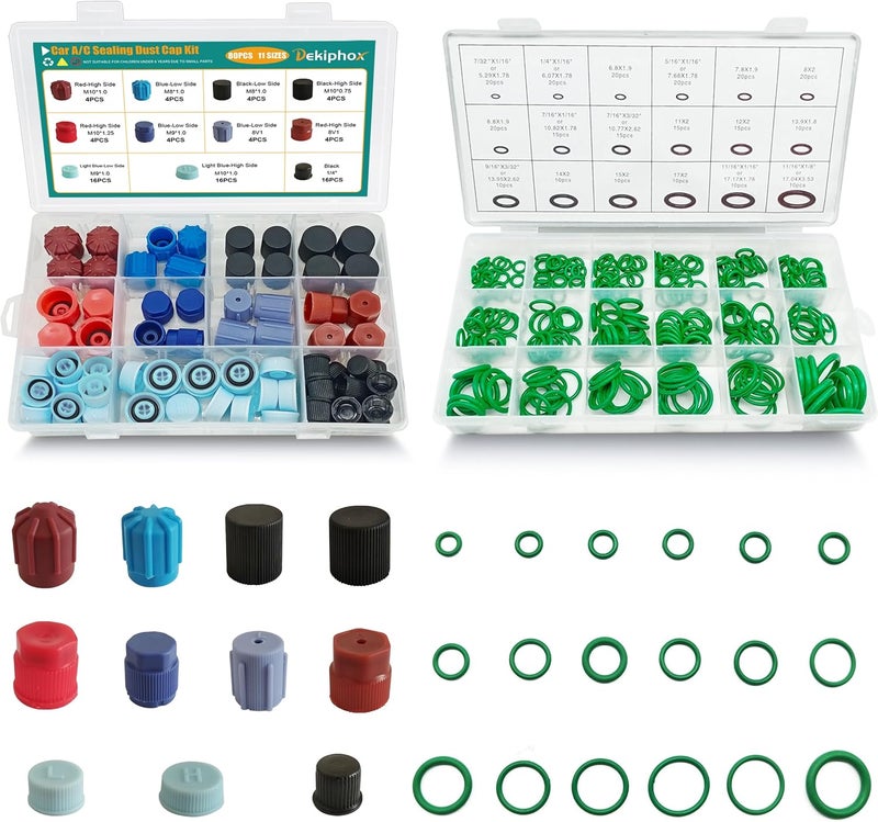 Dekiphox 350PCS Car A/C Valve Core Repair Kit, 80 PCS High Low Pressure Port Cap Set + 270 PCS Car Air Conditioning O-Rings, R12 / R134a AC Service Valve Caps Assortment Kit - Image 1